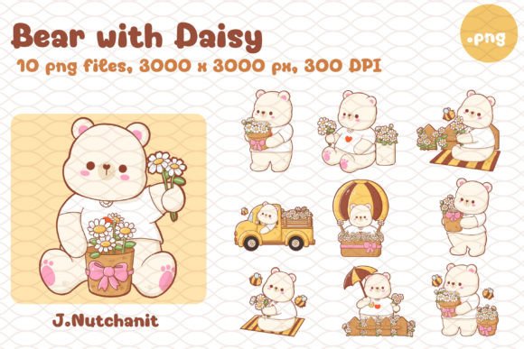 Bear with Daisy, Bear Clipart