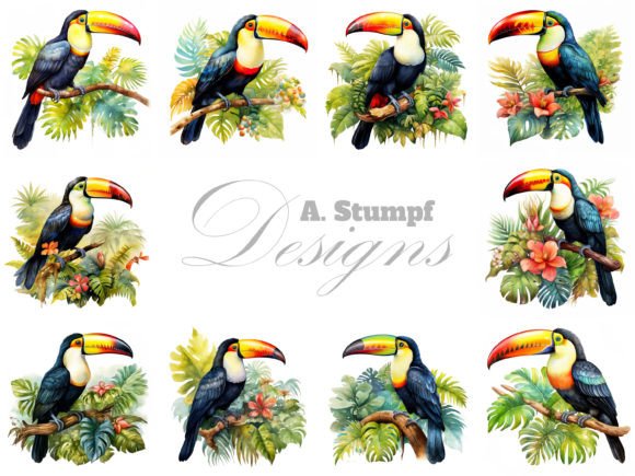 Toucan Watercolor Bird Clipart Bundle: Vibrant Tropical Art for Creative Projects