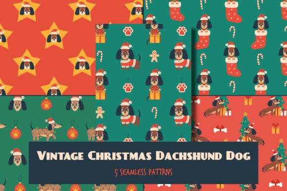 Vintage Christmas Dog Seamless Patterns for Festive Design Projects